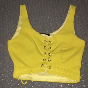 Yellow lace up crop top